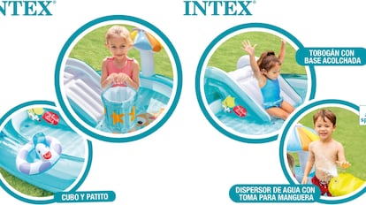 piscina hinchable infantil con conexión de manguera de jardín.
