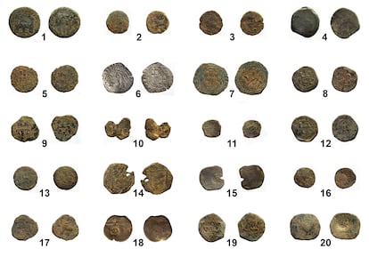 Parte de las monedas halladas en la parcela de Gallegos de Argañán,