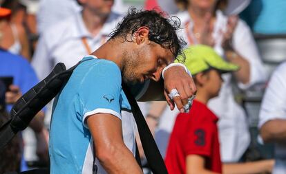 Rafa Nadal tras retirarse en Miami.