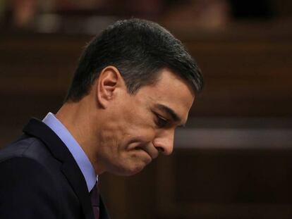 Pedro Sánchez, durante la sesión de control al Gobierno en el Congreso. 