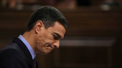 Pedro Sánchez, durante la sesión de control al Gobierno en el Congreso. 