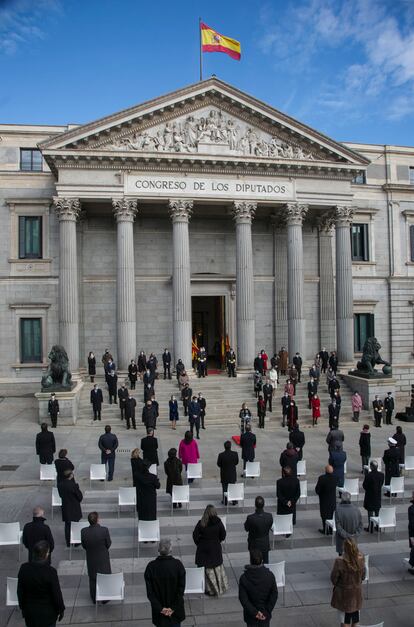 Un momento del acto frente al Congreso, este domingo.