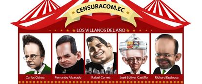 La página Censuracom.ec abre con una galería de los "villanos" de la libertad de prensa.