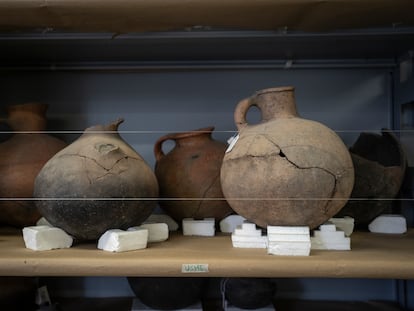 Ceramic objects found during excavations in Usme, now stored at the archaeology laboratory of the National University of Colombia, Bogotá.