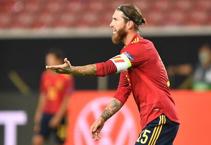 El capitán de la selección española, Sergio Ramos, el pasado miércoles en el partido ante Alemania.