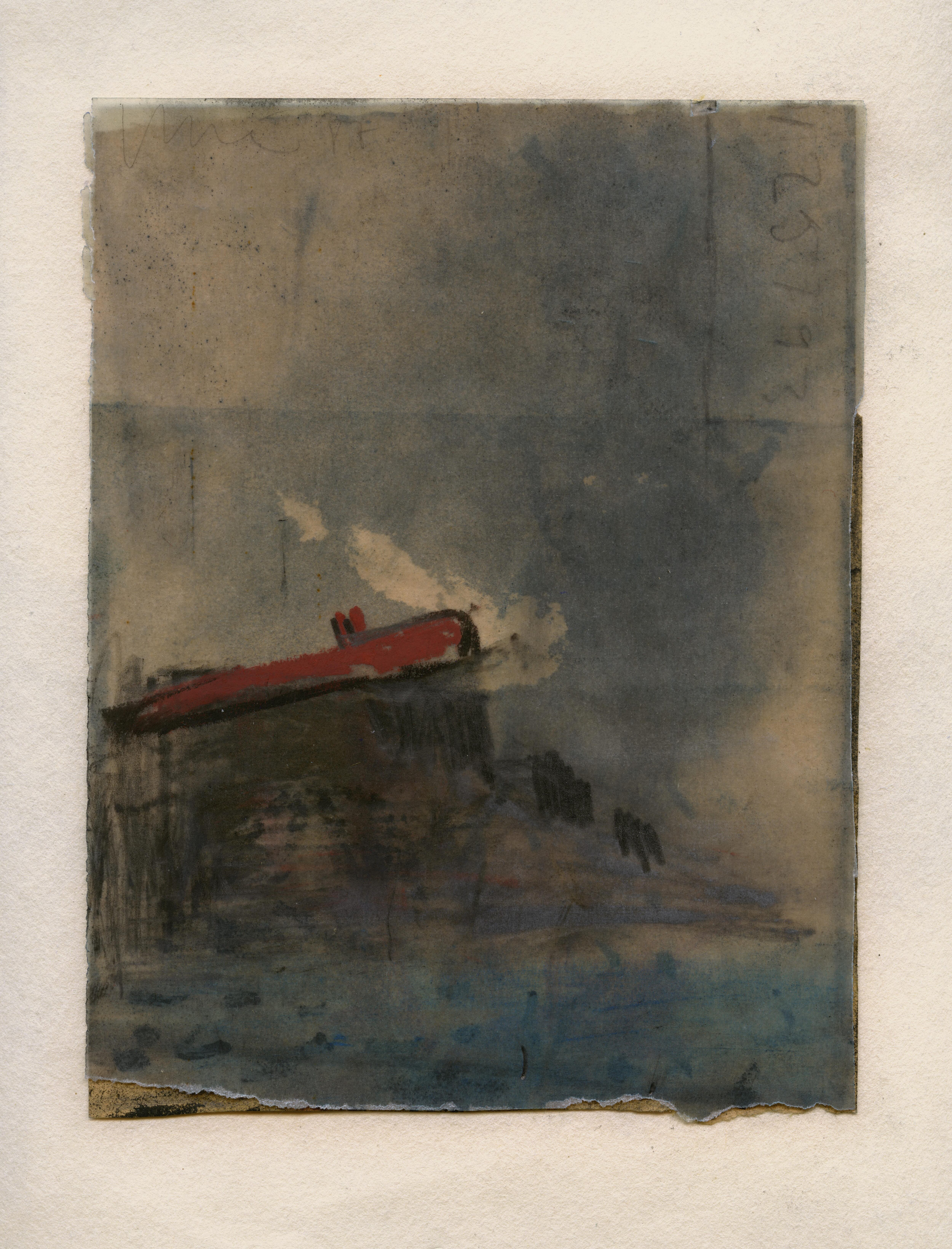 'Sin título', 1987, Juan Uslé. Se trata de un lienzo de pequeño formato que recrea el hundimiento del buque 'Elorrio'.