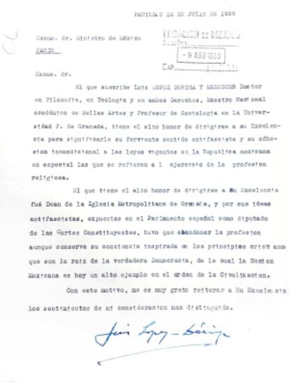 Carta de Luis López Dóriga de 1939.