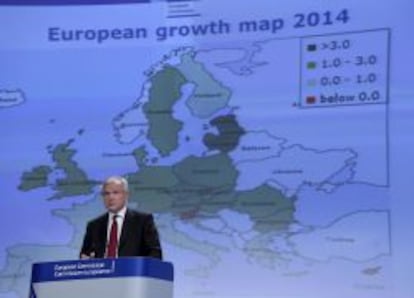 El vicepresidente de la Comisi&oacute;n Europea y comisario de Asuntos Econ&oacute;micos y Monetarios, Olli Rehn, durante una rueda de prensa reciente en Bruslas.