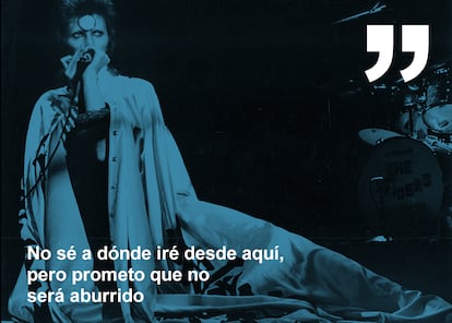 <b>12 de enero</b> David Bowie, la legendaria estrella del rock, icono estético y artístico de la segunda mitad del siglo XX, falleció a los 69 años, víctima del cáncer. El comandante Tom —como el de su inmortal canción— tomó sus píldoras de proteínas, se puso el casco y ascendió. Nadie supo ver las señales. Un astronauta muerto protagoniza también el arranque del vídeo <i>Blackstar</i>, la canción que da título a su último disco, cuya publicación coincidió con su cumpleaños. No hay fotos del artista en la portada del disco que no fue póstumo por dos días. Solo una estrella negra, que se revela como el adiós del hombre que cantó a las arañas de Marte. "Su muerte no ha sido diferente a su vida: una obra de arte", escribió en Facebook Tony Visconti, amigo y productor de Bowie. “Hizo <i>Blackstar</i> para nosotros, como su regalo de despedida”. <b>Por Pablo Guimón</b>