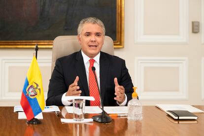 El presidente de Colombia, Iván Duque, en una emisión de su programa diario 'Prevención y Acción'