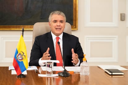 El presidente de Colombia, Iván Duque, en una emisión de su programa diario 'Prevención y Acción'