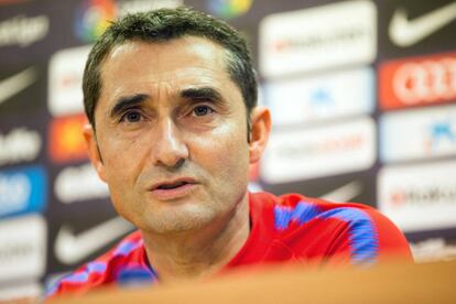 Ernesto Valverde, durant la roda de premsa.