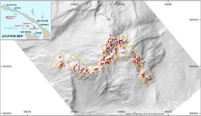 Mapa del yacimiento submarino Solwara 1 en aguas de Papúa-Nueva Guinea, elaborado por la empresa Nautilus Minerals.