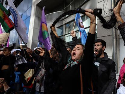 Manifestación el sábado en Bruselas en apoyo de las mujeres iraníes.