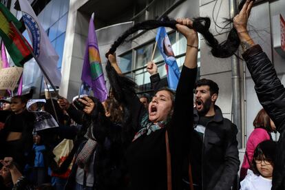 Manifestación el sábado en Bruselas en apoyo de las mujeres iraníes.