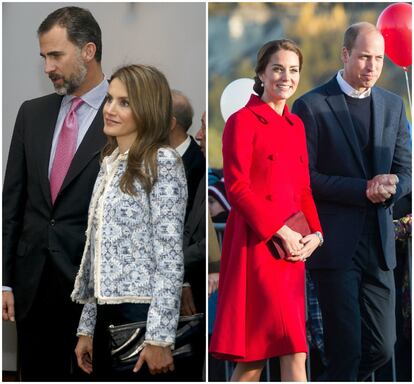 Amantes del 'low cost'. A pesar de que tienen acceso a las grandes firmas y las suelen vestir, tanto doña Letizia como la mujer de Guillermo de Inglaterra se han decantado en ocasiones por ropa de firmas españoles de 'fast fashion'. A la izquierda, la reina con una chaqueta de Mango y, a la derecha, Kate Middleton con un abrigo de Zara que se agotó en las tiendas.