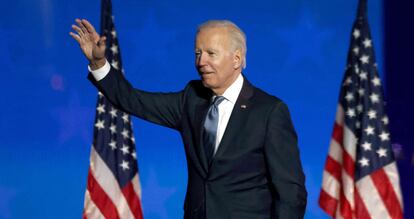 WILMINGTON, DELAWARE - NOVEMBER 04: Democratic presidential nominee Joe Biden speaks at a drive-in election night event at the Chase Center in the early morning hours of November 04, 2020 in Wilmington, Delaware. Biden spoke shortly after midnight with the presidential race against Donald Trump still too close to call. (Photo by Win McNamee/Getty Images)