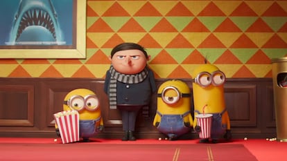 Uno de los momentos de 'Minions: El origen de Gru', donde se homenajea a 'Tiburón'.