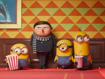 Uno de los momentos de 'Minions: El origen de Gru', donde se homenajea a 'Tiburón'.