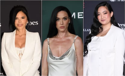 De izquierda a derecha: Lauren Sanchez, Katy Perry y Amanda Nguyen, tres de las tripulantes de la nueva misión de Blue Origin.