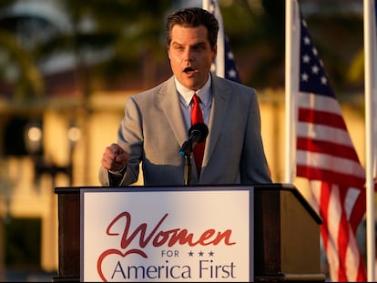 El congresista republicano por Florida Matt Gaetz, en un evento el viernes de Women for American First en Doral, Florida.