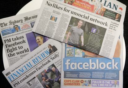 Portadas de periódicos australianos el 19 de febrero, tras el bloqueo de Facebook en su buscador a sus noticias.