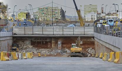 Obras del t&uacute;nel de la plaza de les Gl&ograve;ries en Barcelona. 