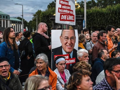 Acto de campaña de Die Linke (La Izquierda) en Dresde, Alemania.