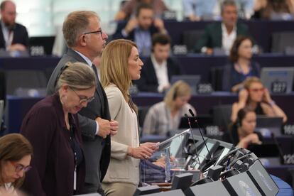 Roberta Metsola en el Parlamento Europeo en Estrasburgo, este lunes.