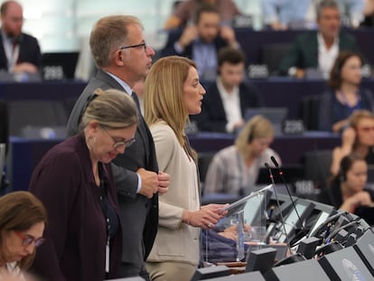 Roberta Metsola en el Parlamento Europeo en Estrasburgo, este lunes.