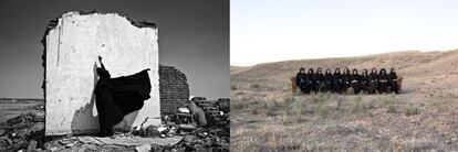 La exposición 'Miradas paralelas', en el centro Conde Duque, de Madrid, confronta fotografías de seis autoras españolas con seis iraníes. Un ejemplo es la foto de Isabel Muñoz (izquierda) tras el terremoto en Bam de 2003 y la de la fotógrafa Gohar Dashti.