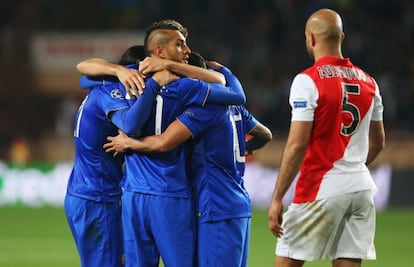 Los jugadores de la Juve celebran el pase a semifinales.