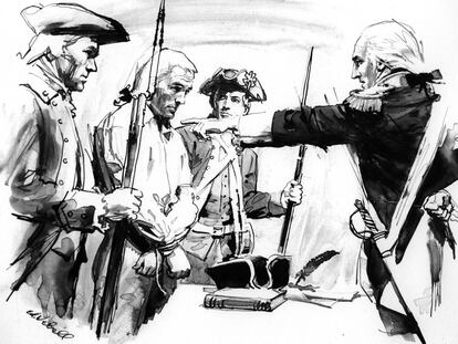 George Washington acusa a un prisionero de ser un traidor (c. 1776)