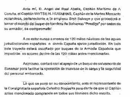 Documento firmado por el  capitán Witse H. Huismans