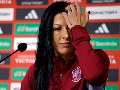 Jennifer Hermoso, durante la conferencia previa a la final de la Liga de las Naciones en La Cartuja.