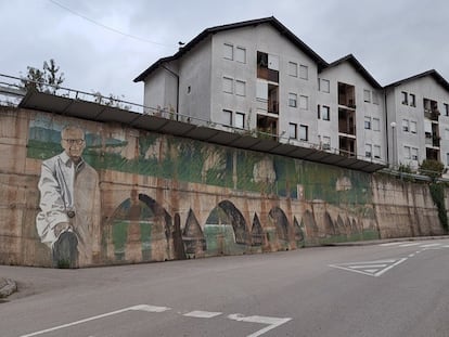 A mural dedicated to Ivo Andrić in Visegrado, in an image assigned by the author.