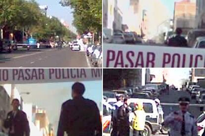 Nada más estallar la bobma se han producido momentos de confusión entre los vecinos y trabajadores de la zona. La policía ha desalojado a todos los que se encontraban próximos y ha cortado las calles adyacentes, incluída Alcalá (arriba a la izquierda). La estación de metro de Suances ha permanecido cerrada mientras se mantenía el cordón.