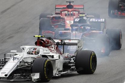 Sauber driver Charles Leclerc of Monaco followed by Toro Rosso driver Pierre Gasly of France and Ferrari driver Sebastian Vettel of Germany in action during the Formula One Italy Grand Prix at the Monza racetrack, in Monza, Italy, Sunday, Sept. 2, 2018. (AP Photo/Antonio Calanni)