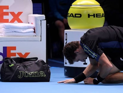 Carre&ntilde;o se duele despu&eacute;s de caerse ante Dimitrov.