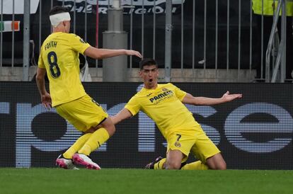 Gerard Moreno celebra el gol que abre el marcador en la final de la Europa League.