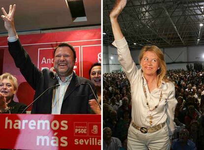 A la izquierda, Alfredo Sánchez Monteseirínl, ayer. A la derecha, Ángeles Muñoz, que ganó en Marbella.