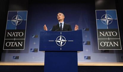 El secretario general de la OTAN, Jens Stoltenberg, durante la última reunión ministerial de la Alianza, el 31 de marzo en Bruselas.