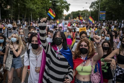 La pandemia y la ‘ley trans’ protagonizan la manifestación que ha reunido en la capital a 25.000 personas con acreditación previa, este sábado.