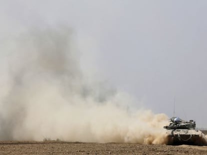 Um tanque de Israel, próximo à fronteira de Gaza.