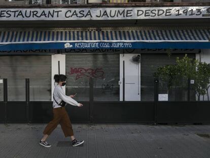 Una terrassa de Barcelona tancada per les restriccions per la covid.