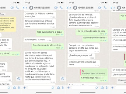 Pantallazos del tipo de estafa por WhatsApp sobre la que alerta la Policía Nacional.