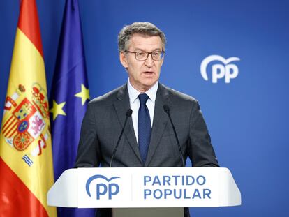 Alberto Núñez Feijóo, durante su comparecencia este viernes en Madrid.