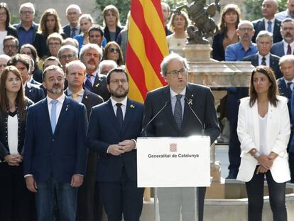 Lectura del manifiesto 'Compromiso de octubre' en el Palau de la Generalitat, en el segundo aniversario del referéndum ilegal.