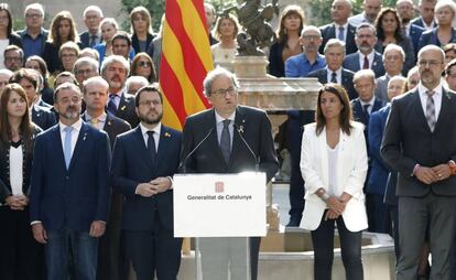 Lectura del manifiesto 'Compromiso de octubre' en el Palau de la Generalitat, en el segundo aniversario del referndum ilegal.