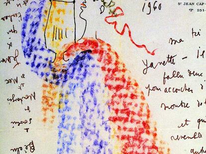 Detalle de una carta autógrafa de Jean Cocteau.